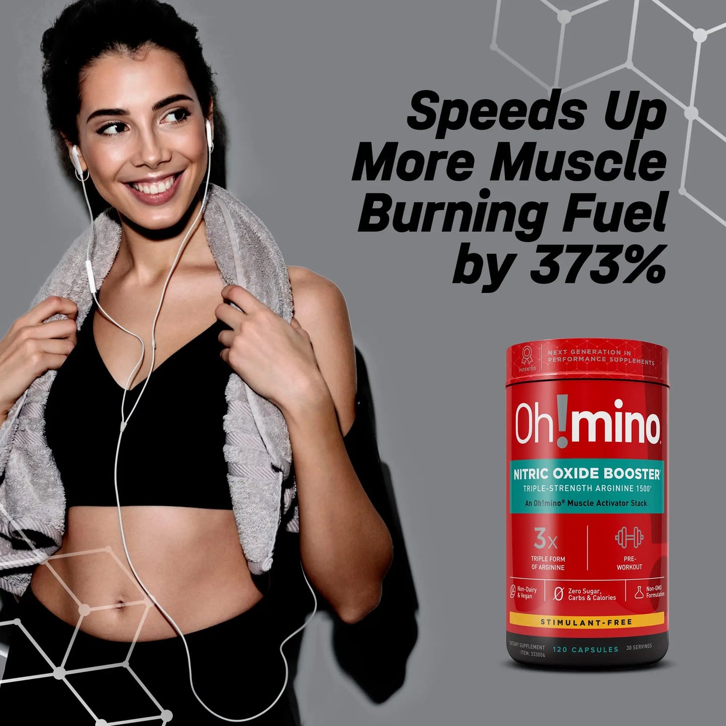 Oh!mino Nitric Oxide Supplement Activator Booster, Triple Strength L-Arginine for Energy Oh!mino