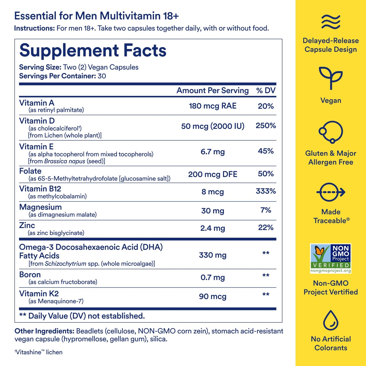 Ritual Multivitamin for Men 18+ with Zinc, Vitamin A and D3 for Immune Function Support*, Omega-3 DHA, B12, K2 RitualBuy Supplements Australia