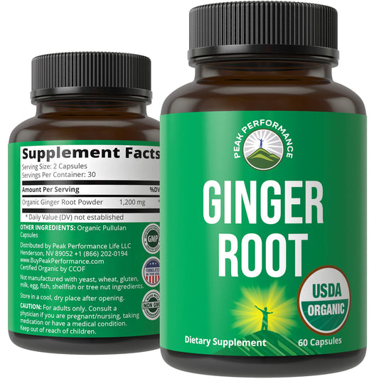 Peak Performance USDA Organic Ginger Root Capsules. Vegan Ginger Pills Supplement for Women & Men to Support Digestion, Occasional Nausea Relief, Gas & Bloat Support, and Gentle Stomach Comfort Peak PerformanceBuy Supplements Australia