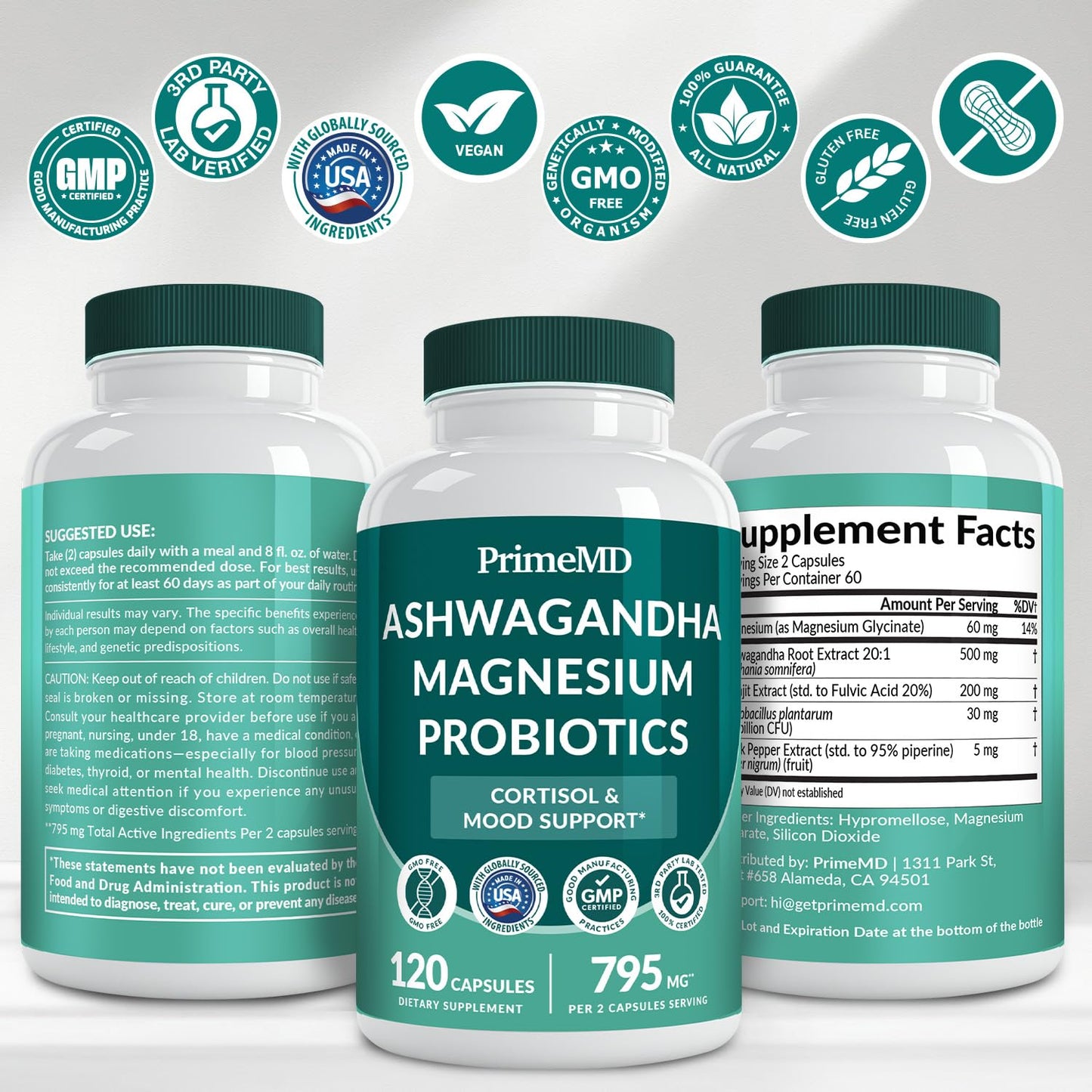 5-in-1 Cortisol Supplement for Women and Men with Ashwagandha for Calmness, Focus, and Adrenal Support Supplements with Shilajit Extract, Magnesium Glycinate, Probiotics (120 ct) (Pack of 1) PrimeMDBuy Supplements Australia