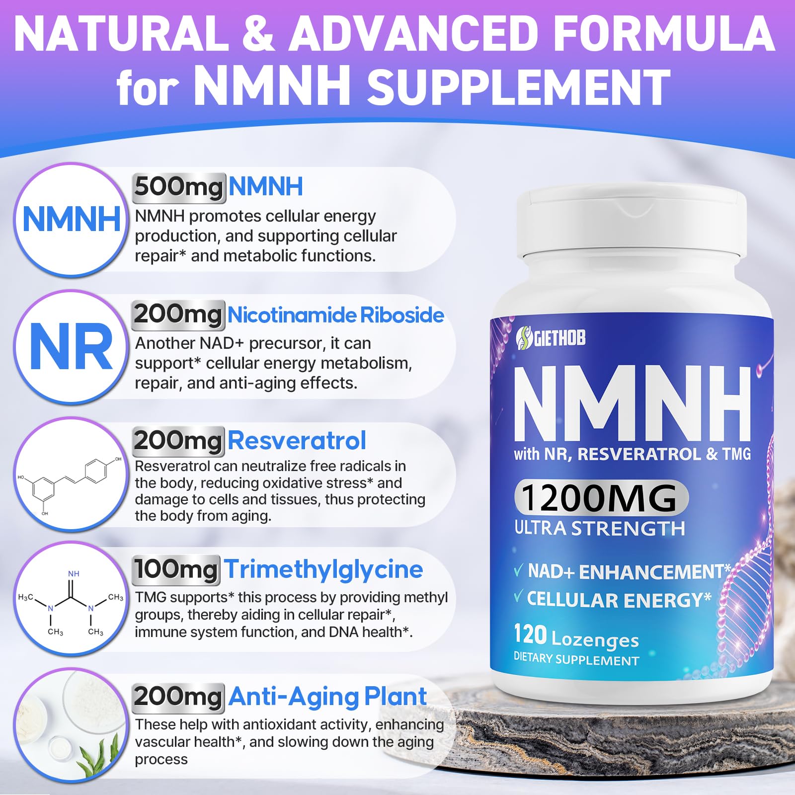 Wriayrui Sublingual NMNH (Dihydronicotinamide Mononucleotide), NMN Supplement Alternative, NAD+ Levels as We Age, Anti-Aging, Energy, NAD Resveratrol Supplement with w/NR, Resveratrol & TMG 120 Count WriayruiBuy Supplements Australia