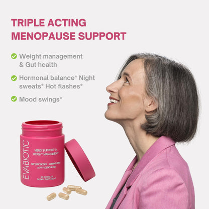 Complete Menopause Vitamins - Ashwaghanda, Probiotics, ACV for Weight Management, Hot Flashes, Night Sweats, Bloat, Hormone Balance - Vegan 60 Caps Menopause Supplements for Women Non-GMO EVABIOTICBuy Supplements Australia