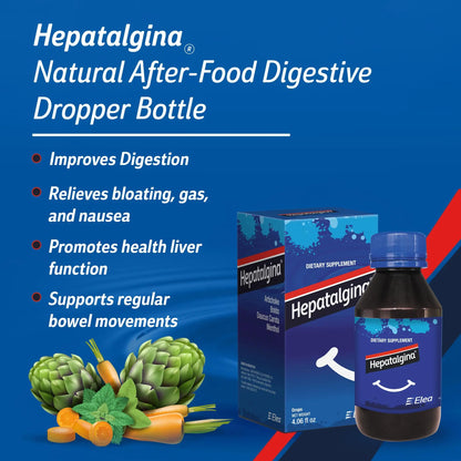 Hepatalgina Liver Support Digestive Protector - Liquid Herbal Supplement with Artichoke Extract for Liver Cleanse Detox & Repair - Liver Detox Cleanse Drops with Mint, Boldo & Carrot - 120 ml Hepatalgina buy supplements Au