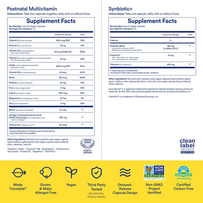 Ritual Postnatal Multivitamin and Gut Duo Supplements with Postnatal Vitamins and Synbiotic+ Ritual