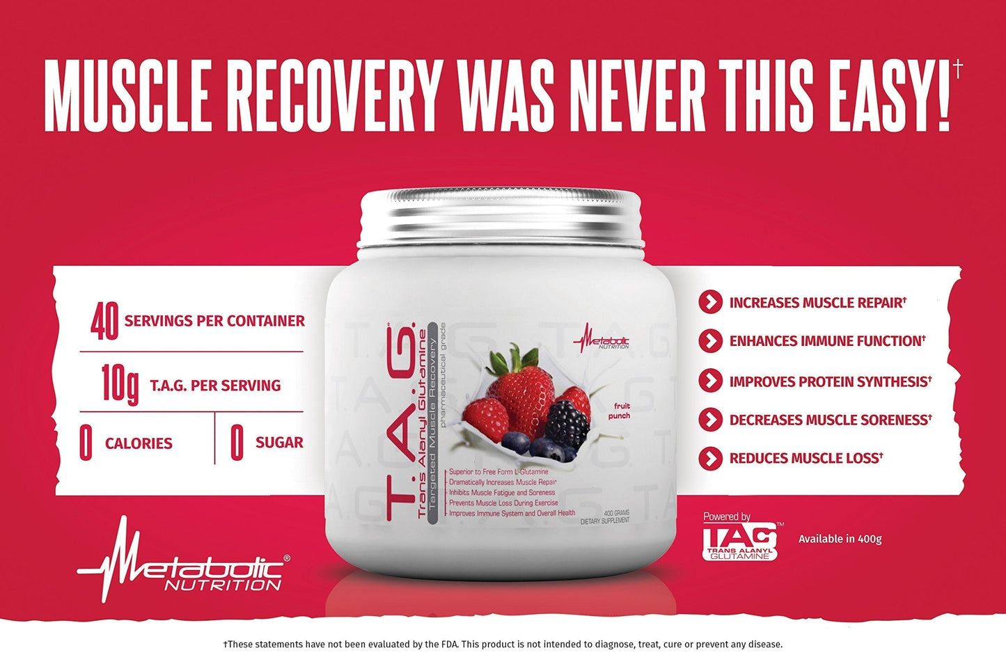 Metabolic Nutrition, TAG, Trans Alanyl Glutamine, 100% L-Glutamine Peptide Powder Metabolic NutritionBuy Supplements Australia