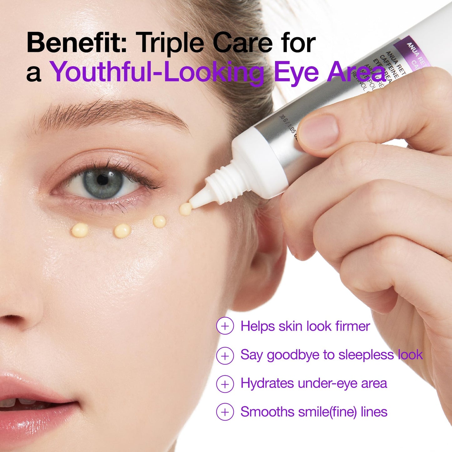 Anua Retinol 0.1 Caffeine Revitalizing Eye Cream, Lightweight Formula for Dark Circles & Puffiness