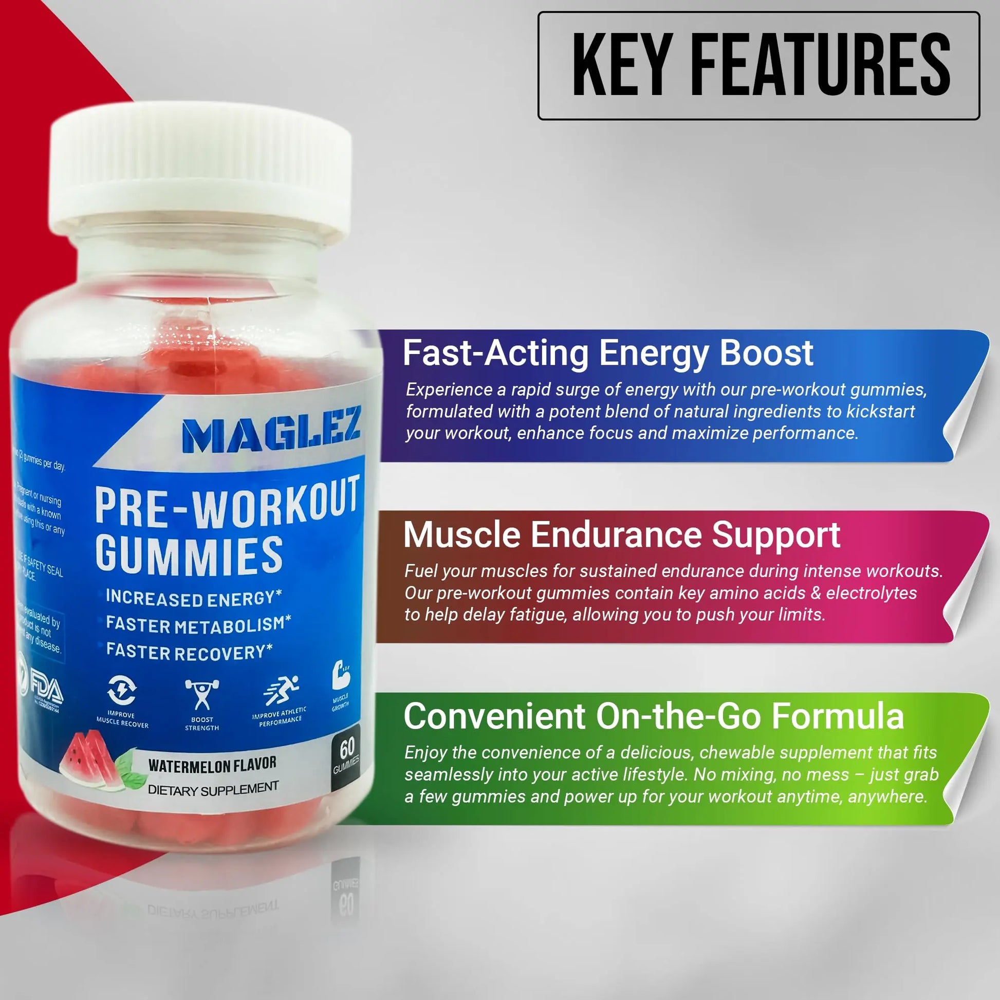 Maglez, Pre Workout Gummies for Men & Women, PreWorkout Gummy with Beta Alanine MAGLEZ