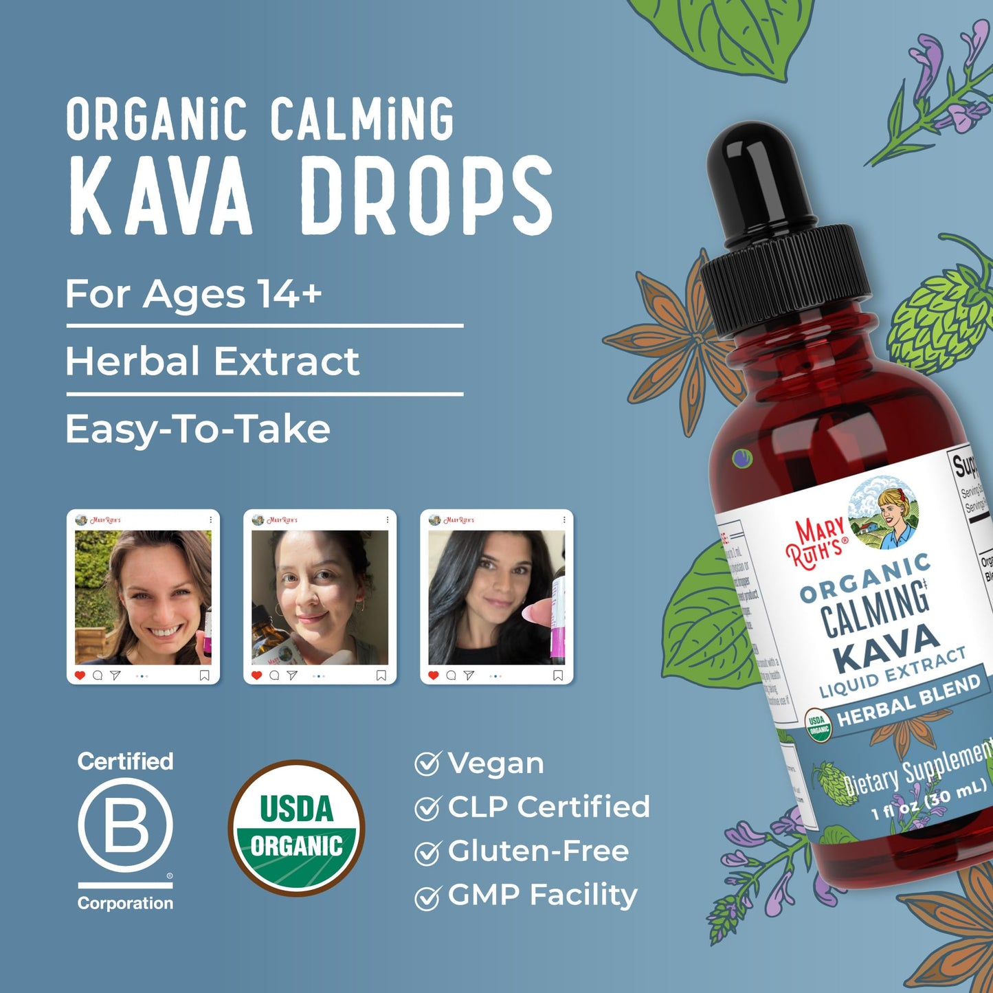 MaryRuth Organics, Herbal Supplement Drop, Calmness & Relaxation, Pack of 1, USDA Kava Root, Sugar/Gluten Free, Support Sleep, Calm & Stress Relief, Vegan, Non-GMO, 30 Servings MARYRUTH'SBuy Supplements Australia