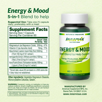 Caffeine Free Natural Energy Boost with Ashwagandha, Maca & Magnesium - Support Stress Relief, Focus & Mood - 60 Capsules by Innervis Nutrition INNERVISNUTRITION buy supplements Au