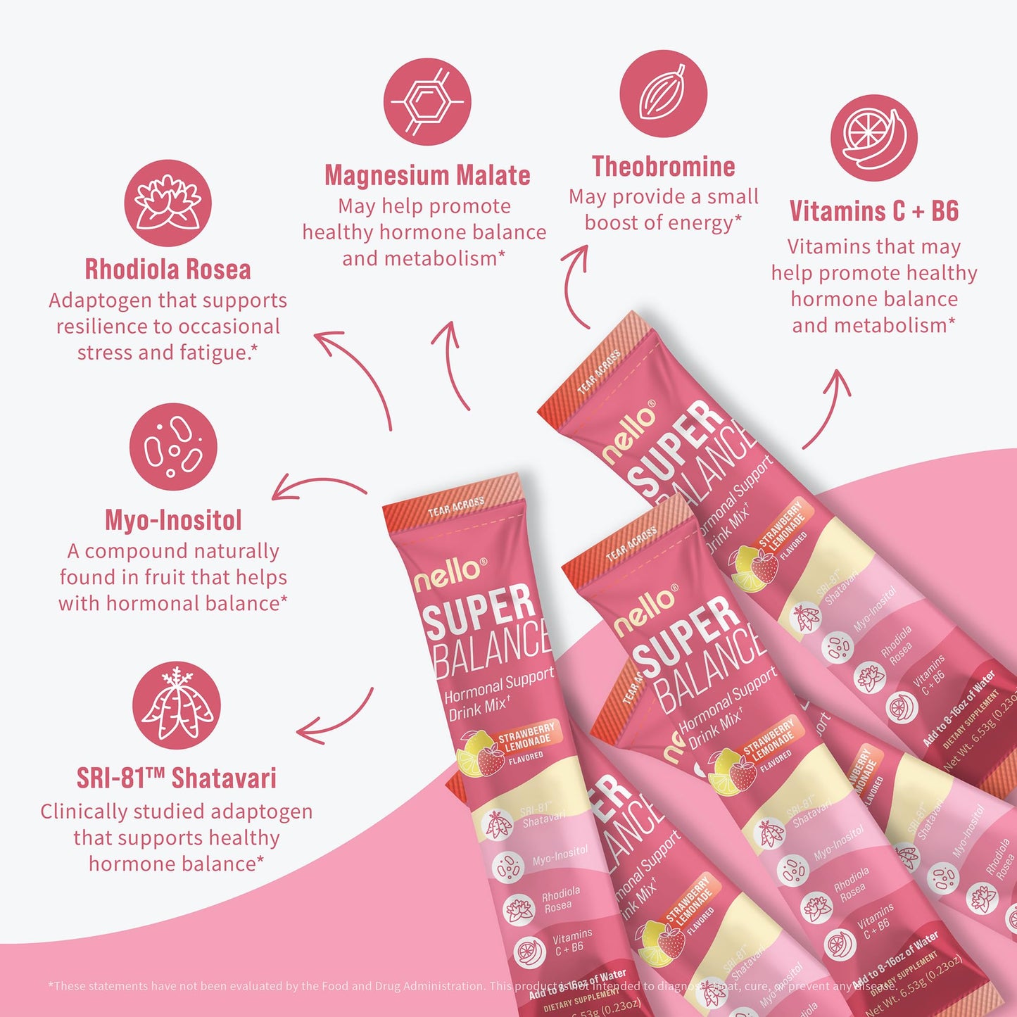 Nello Superbalance Hormonal Support Drink Mix, SRI-81 Shatavari, Myo-Inositol, Rhodiola Rosea, Vitamin C, Magnesium, Theobromine