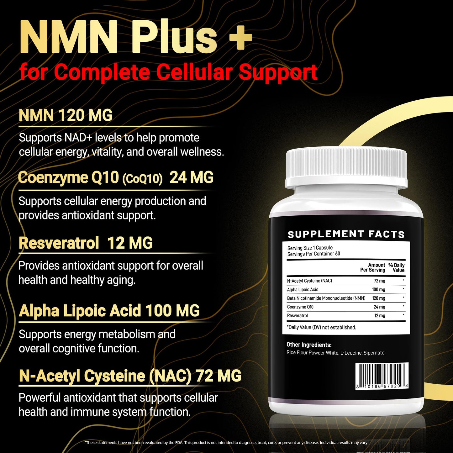 I LOVE HEALTH NMN Complex Plus+ for Women & Men with NAC, Alpha Lipoic Acid, CoQ10 & Resveratrol – 5-in-1 Cellular Energy & Healthy Aging Support – 60 Capsules, Non-GMO, Made in USA I LOVE HEALTHBuy Supplements Australia