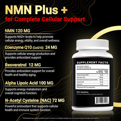 I LOVE HEALTH NMN Complex Plus+ for Women & Men with NAC, Alpha Lipoic Acid, CoQ10 & Resveratrol – 5-in-1 Cellular Energy & Healthy Aging Support – 60 Capsules, Non-GMO, Made in USA I LOVE HEALTHBuy Supplements Australia