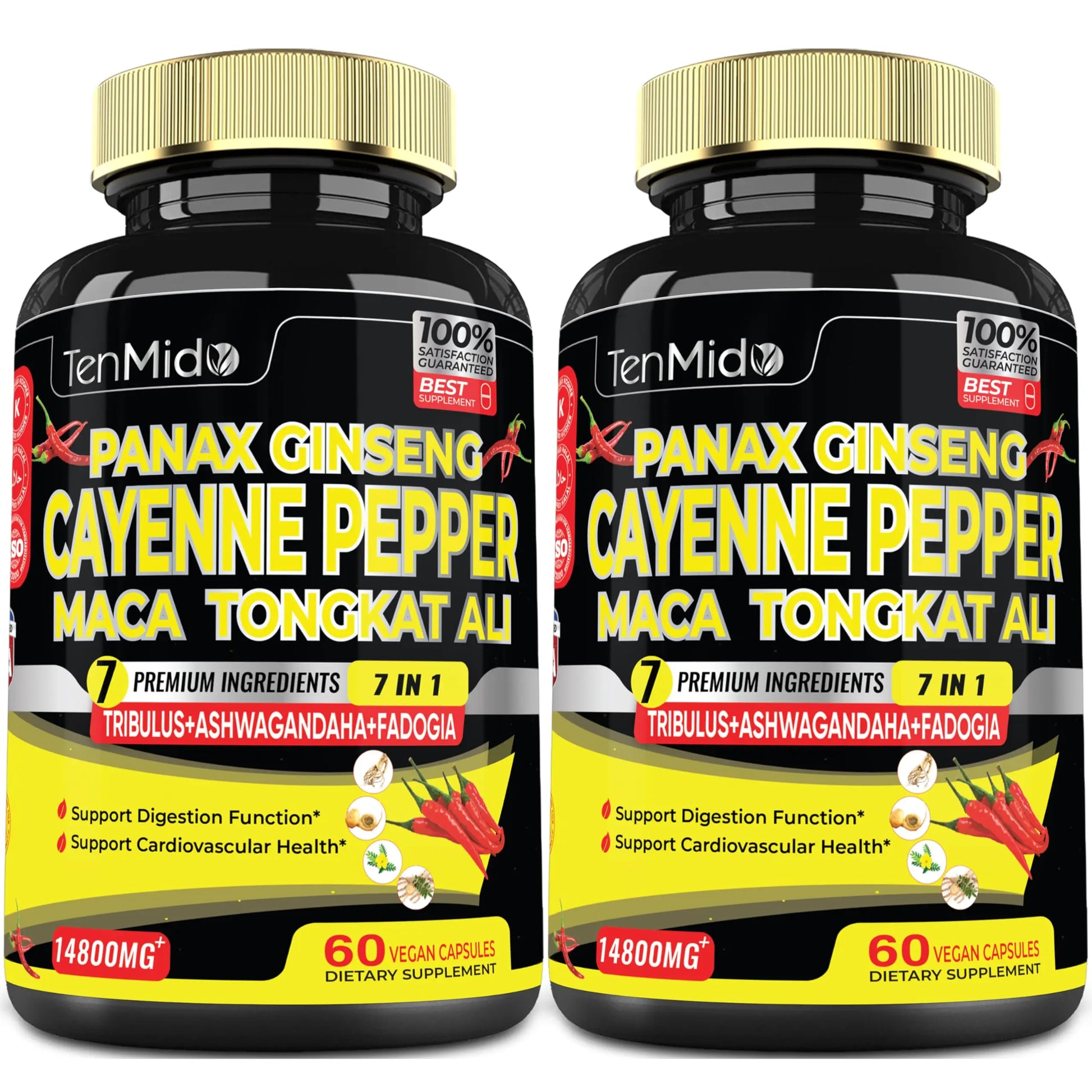 2 Packs 60 Caps 14800mg - Cayenne Pepper Supplements Extract Capsules - Tongkat Ali Tenmido