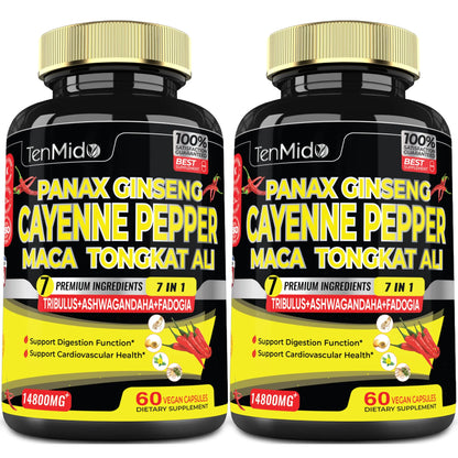 2 Packs 60 Caps 14800mg - Cayenne Pepper Supplements Extract Capsules - Tongkat Ali Tenmido