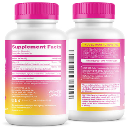 Pink Stork Magnesium Glycinate with Vitamin D - Magnesium Supplement for Women to Support Natural Calm, Mood, and Sleep - Hormone Balance for Women - 60 Capsules, Berry Essence, 1 Month Supply Pink StorkBuy Supplements Australia