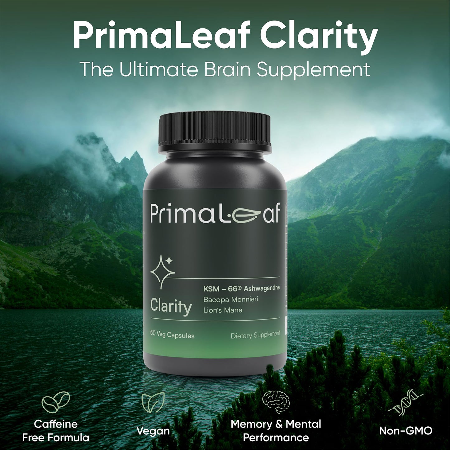 PrimaLeaf Clarity Nootropics Brain Supplement for Focus, Memory, & Stress Relief | Natural Nootropic with KSM66 Ashwagandha, Lions Mane, Bacopa, L Theanine | Cognitive & Mood Support | 60 Veg Capsules PrimaLeafBuy Supplements Australia