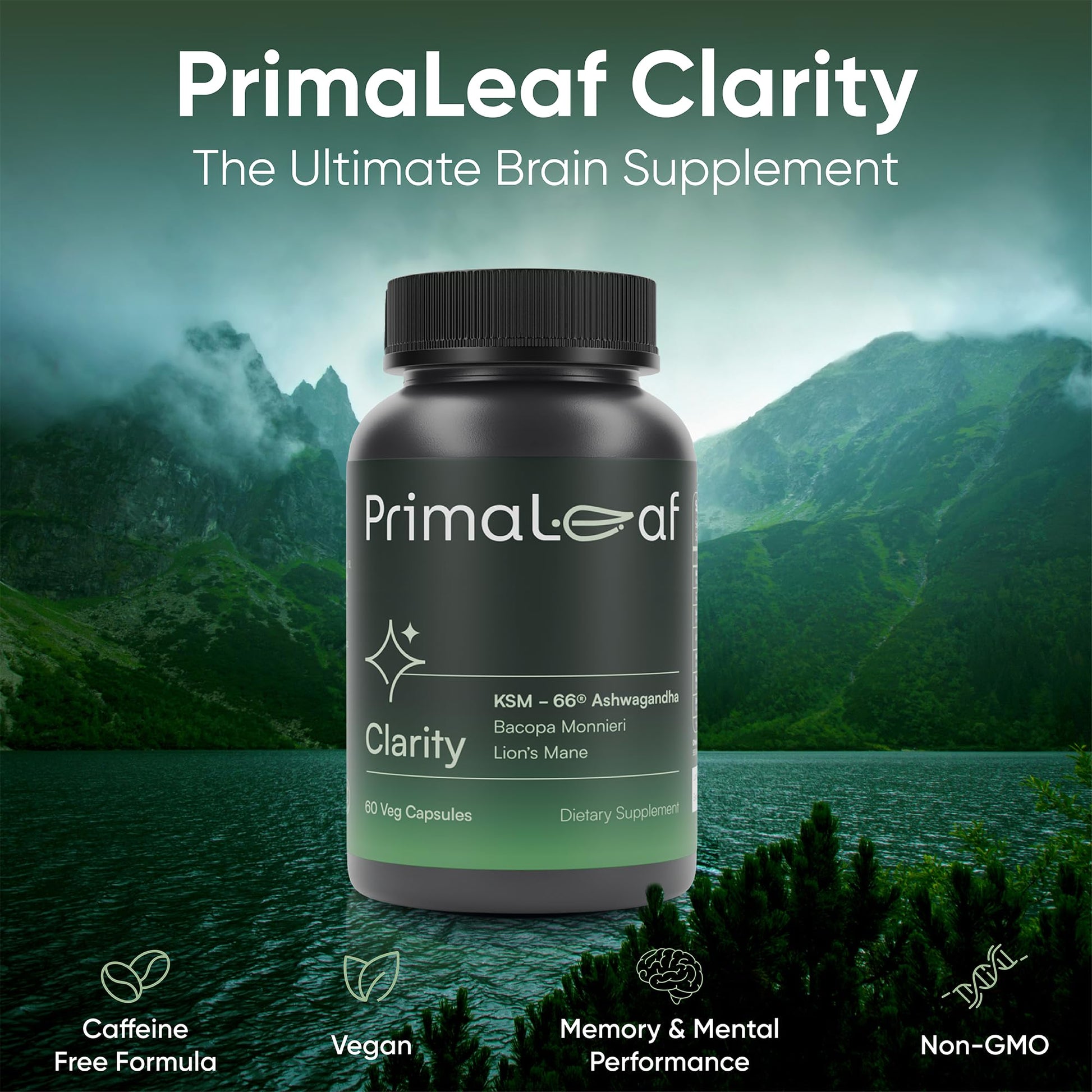 PrimaLeaf Clarity Nootropics Brain Supplement for Focus, Memory, & Stress Relief | Natural Nootropic with KSM66 Ashwagandha, Lions Mane, Bacopa, L Theanine | Cognitive & Mood Support | 60 Veg Capsules PrimaLeafBuy Supplements Australia