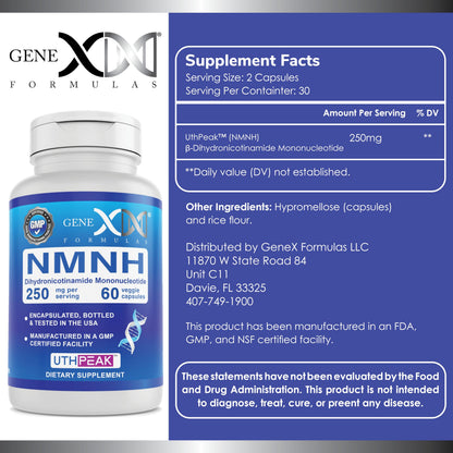 Genex Formulas 250mg NMNH (60 Capsules - 30 Servings) | Uthpeak™ NMNH (Dihydronicotinamide Mononucleotide) NAD+ Precursor for Healthy Aging - Non-GMO, Gluten-Free, Vegetarian Genex FormulasBuy Supplements Australia