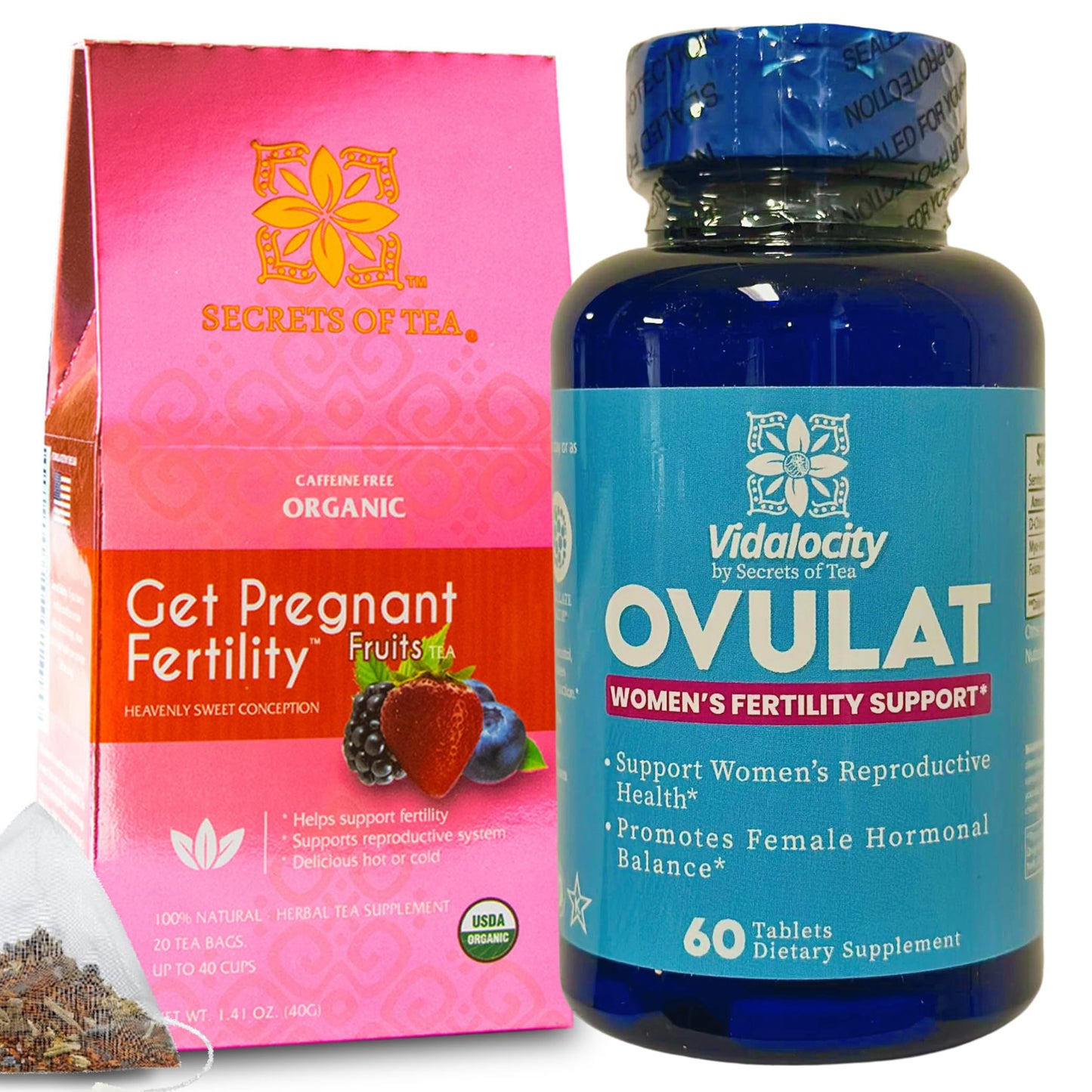 Secrets Of Tea Fertility Bundle - Fertility Tea and Fertility Supplements for Women, Prenatal Vitamins Secrets Of Tea