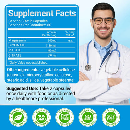 ASSR Triple Magnesium Complex – 300mg Magnesium Supplement with Glycinate, Malate & Citrate – Supports Relaxation, Muscle & Nerve Function ASSR