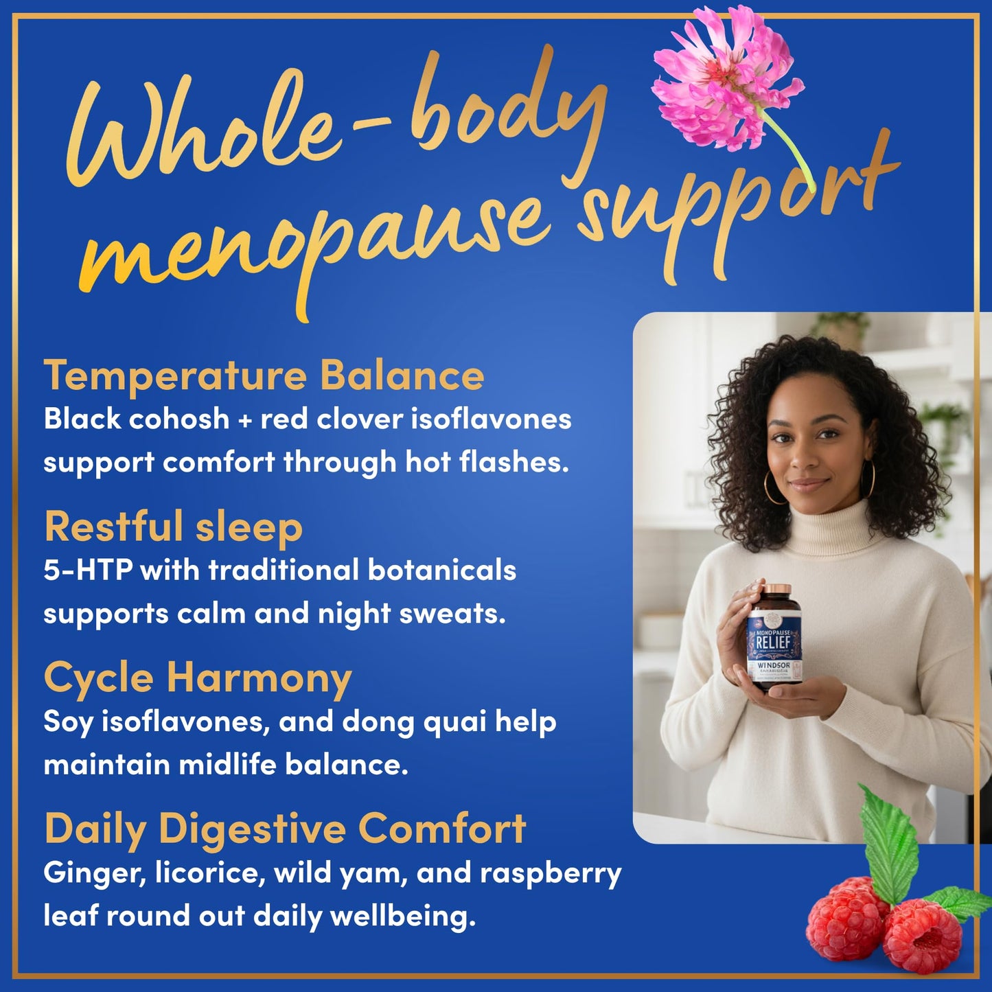 Menopause Supplements for Women - 5-HTP, Dong Quai, Black Cohosh for Menopause Hot Flashes, Night Sweats Relief Support - Womens Pre Meno Premenopausal Perimenopause Supplement - 90 Caps WINDSOR BOTANICALSBuy Supplements Australia