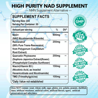 NAD Supplements for Women & Men, Liposomal NAD Nicotinamide Riboside Resveratrol 900mg, TMG, Quercetin, Vitamin B3, Organic Liquid NAD Resveratrol Supplement for Longevity, Energy, Anti-Aging, Focus WellVeraVidaBuy Supplements Australia
