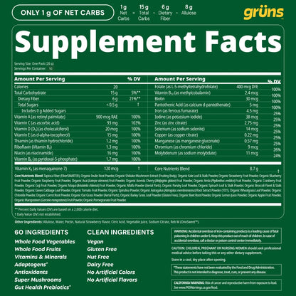 Gruns Sugar-Free Super Greens Gummies, Multivitamin Superfood Gummy Bears, Spirulina, Chlorella, Prebiotics & Fiber gummies for Digestive Health, Adaptogens Supplement, 20 Vitamins & Minerals, 10 pack Grüns buy supplements Au