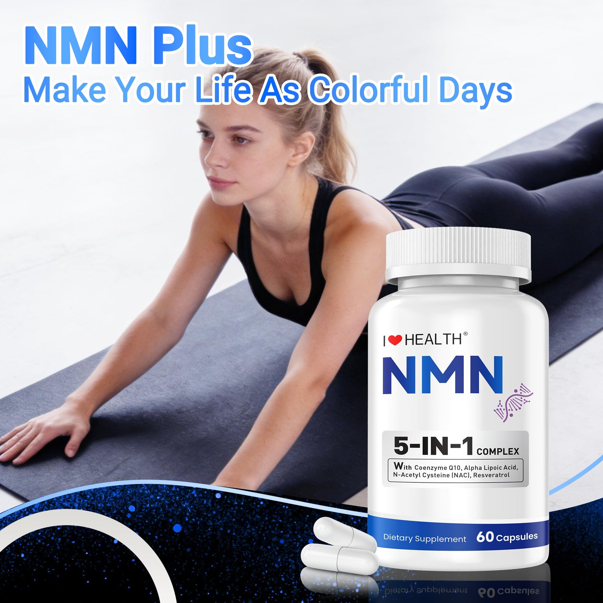 I LOVE HEALTH NMN Supplement, 5-in-1 Complex with NAC, Alpha Lipoic Acid, CoQ10 & Resveratrol - High Absorption Anti Aging Formula - Third Party Tested, cGMP, Gluten Free - 60 Capsules I LOVE HEALTHBuy Supplements Australia