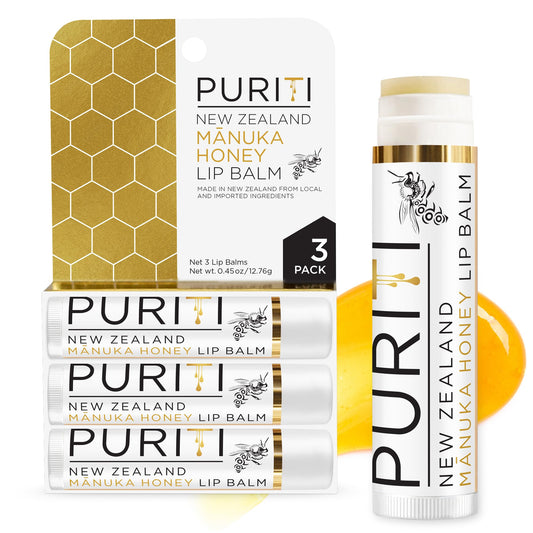 PURITI Manuka Honey Lip Balm – 3pack Soothing & Moisturizing, Enriched with Almond