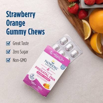 Nordic Naturals Zero Sugar DHA Prenatal Vitamin Gummies, Strawberry Orange Flavor - 27 Gummies Nordic Naturals
