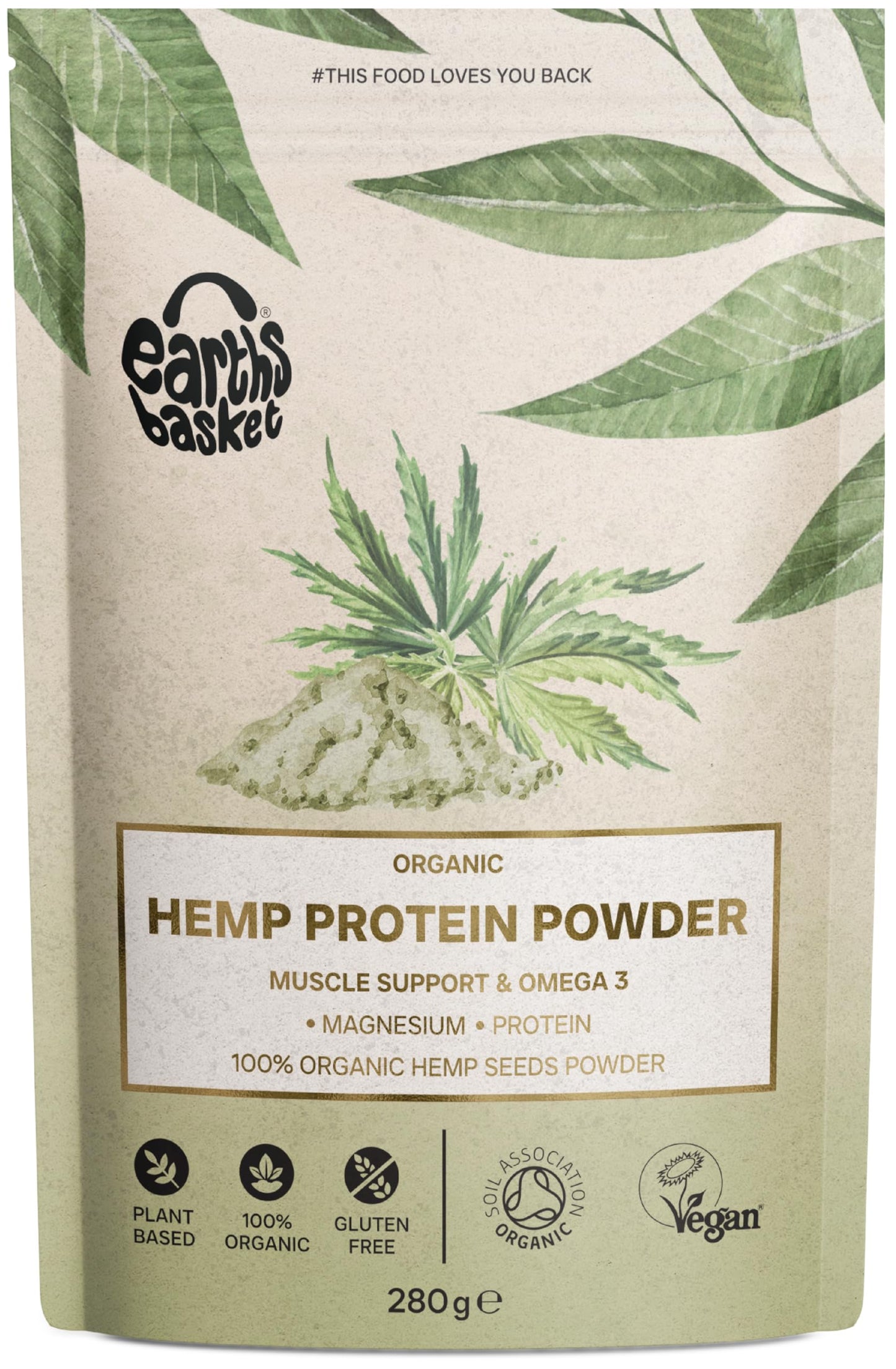 Earths Basket Organic Hemp Protein Powder,280g Natural, Unflavoured, Vegan, Gluten Free EARTHS BASKET