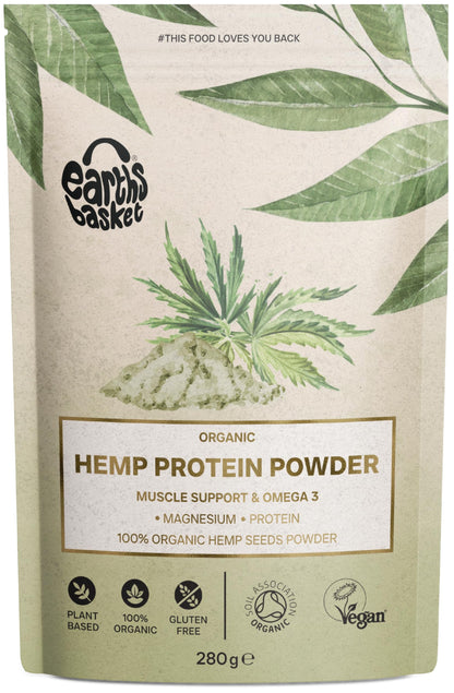 Earths Basket Organic Hemp Protein Powder,280g Natural, Unflavoured, Vegan, Gluten Free EARTHS BASKET