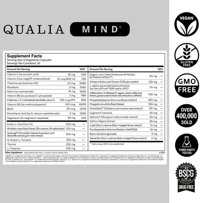 Qualia Life Sciences Qualia Mind | The Ultimate Blend for Brain Health* | Doctor-Formulated Nootropic to Fuel Focus & Concentration* | Supports Long Term Brain Health| Maintain Drive & Productivity QUALIA LIFE SCIENCESBuy Supplements Australia