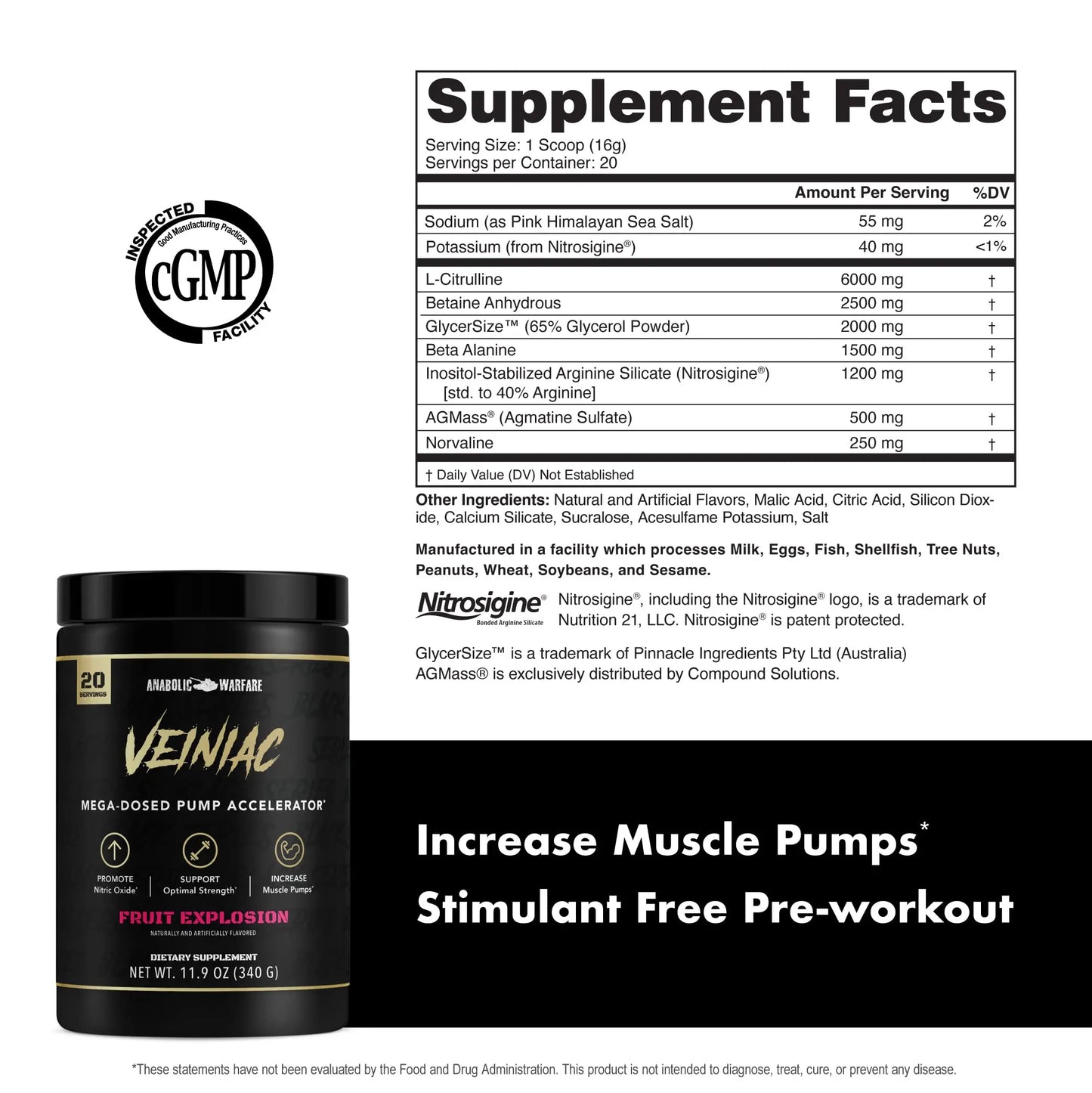 Anabolic Warfare Veiniac Muscle Pump Activator Supplement Stimulant Free Pre-Workout Anabolic Warfare