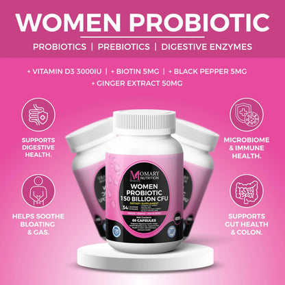 9-in-1 Bio Cultures Complex for Women – 150 Billion CFU Probiotics with 34 Diverse Strains, Organic Prebiotics, Postbiotics, Digestive Enzymes & Biotin – Supports Digestive Balance & Gut Microbiome MOMARY NUTRITIONBuy Supplements Australia