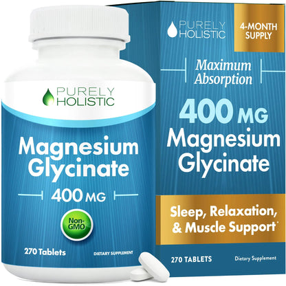 Magnesium Glycinate 400mg | 4+ Month Supply | Sleep, Relaxation & Muscle Support | High Absorption Chelated Magnesium Supplement for Women & Men Purely Holistic