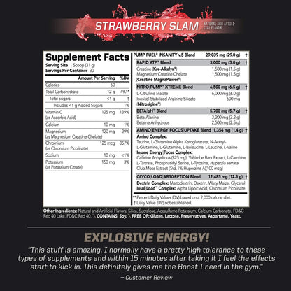 PMD Sports Ultra Pump Fuel Insanity - Pre Workout - Strawberry Slam (30 Servings) Sports PMD