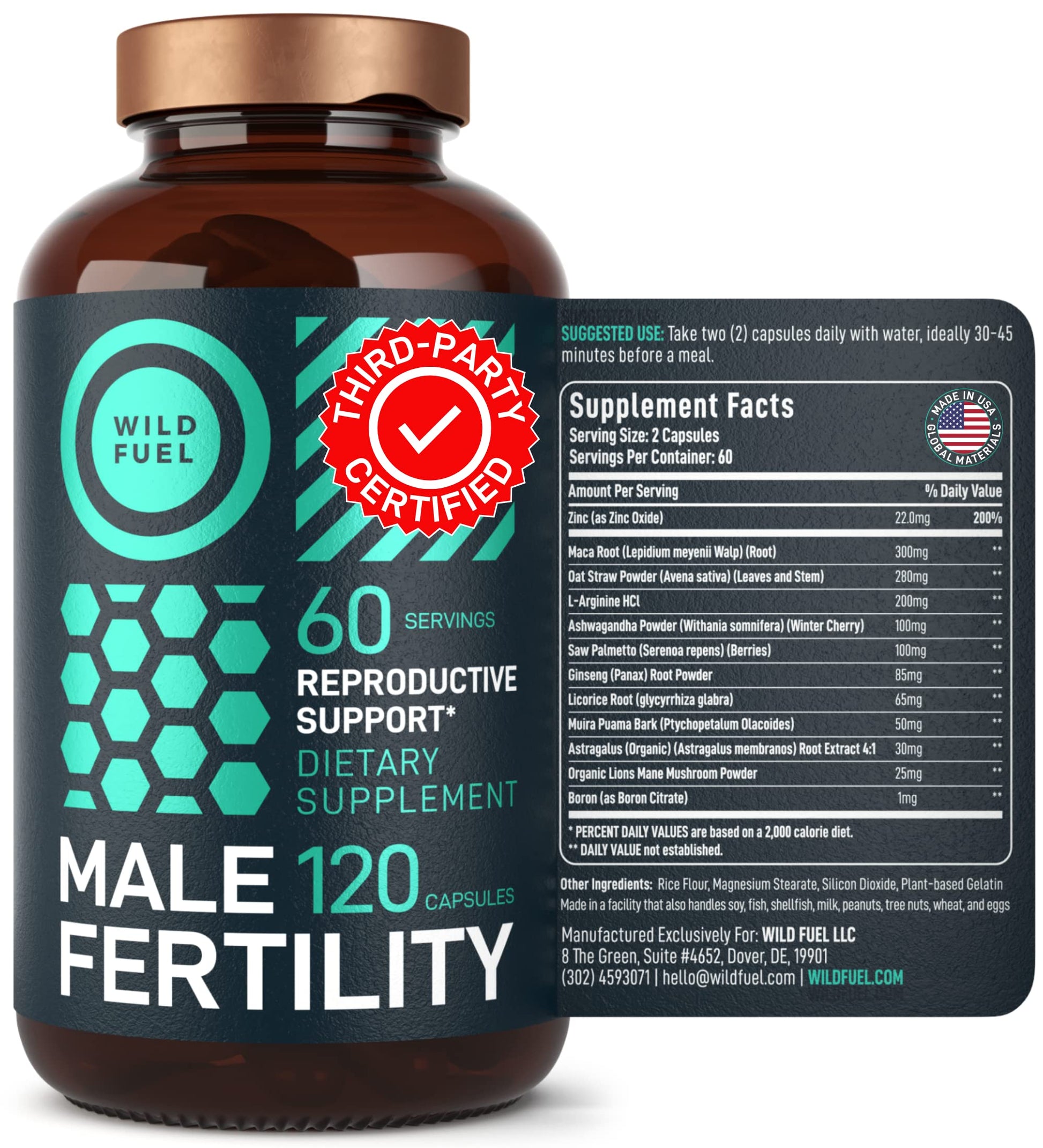 Fertility Supplements For Men Prenatal Vitamin - Maca Root, Ashwagandha, L Arginine WILD FUEL