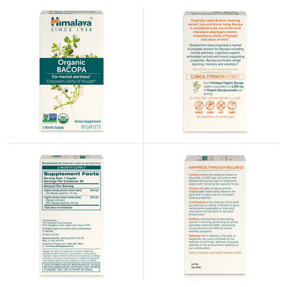 Himalaya Bacopa Monnieri Nootropic Herbal Supplement, Supports Calm, Memory, Cognition, USDA Certified Organic, Non-GMO, 750 mg, 60 Plant-Based Caplets, 60 Day Supply HimalayaBuy Supplements Australia