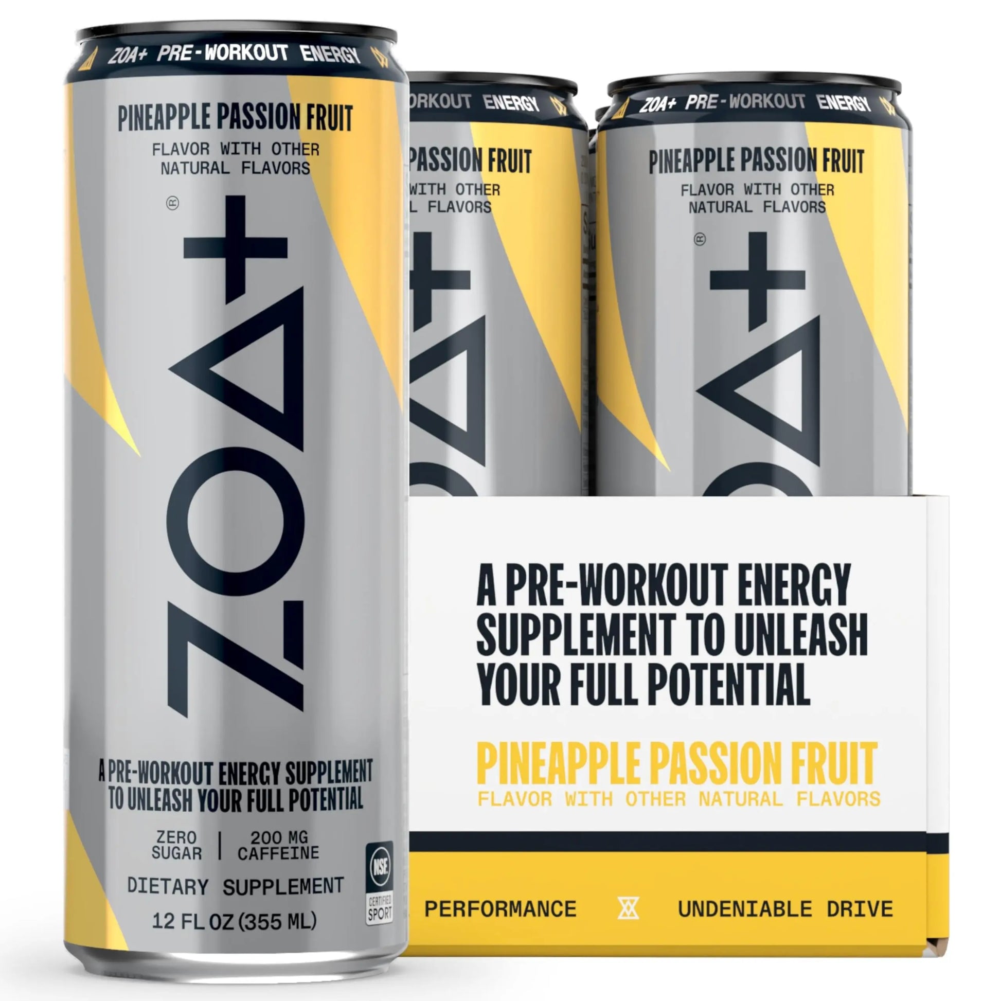 ZOA+ Pre-Workout Sugar-Free Energy Drink, Pineapple Passionfruit - Zero Sugar ZOA