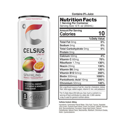 CELSIUS Sparkling Mango Passionfruit, Functional Essential Energy Drink 12 Fl Oz CELSIUSBuy Supplements Australia