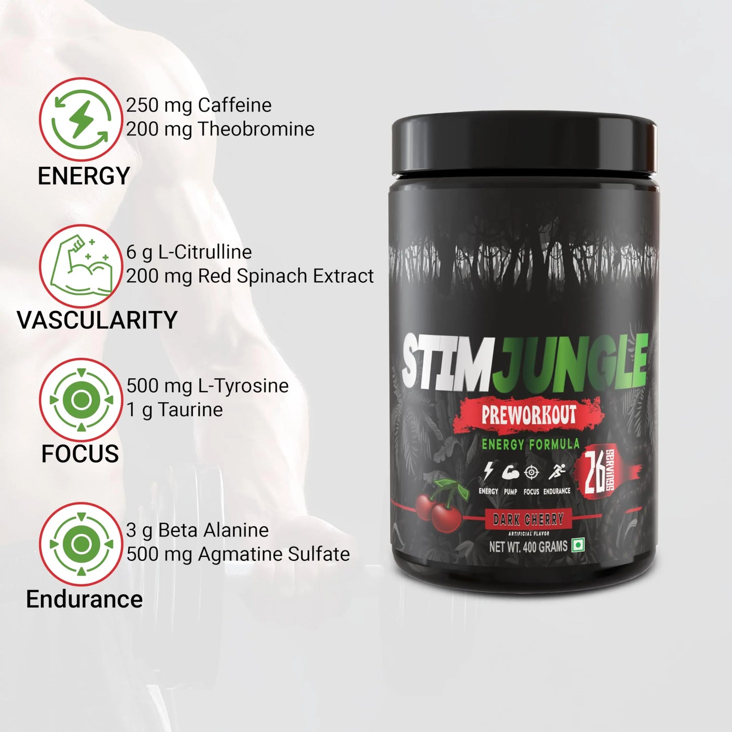 STIMJungle Essential Preworkout •Insane Energy •6G L-Citrulline •3G Beta Alanine STIMJungle