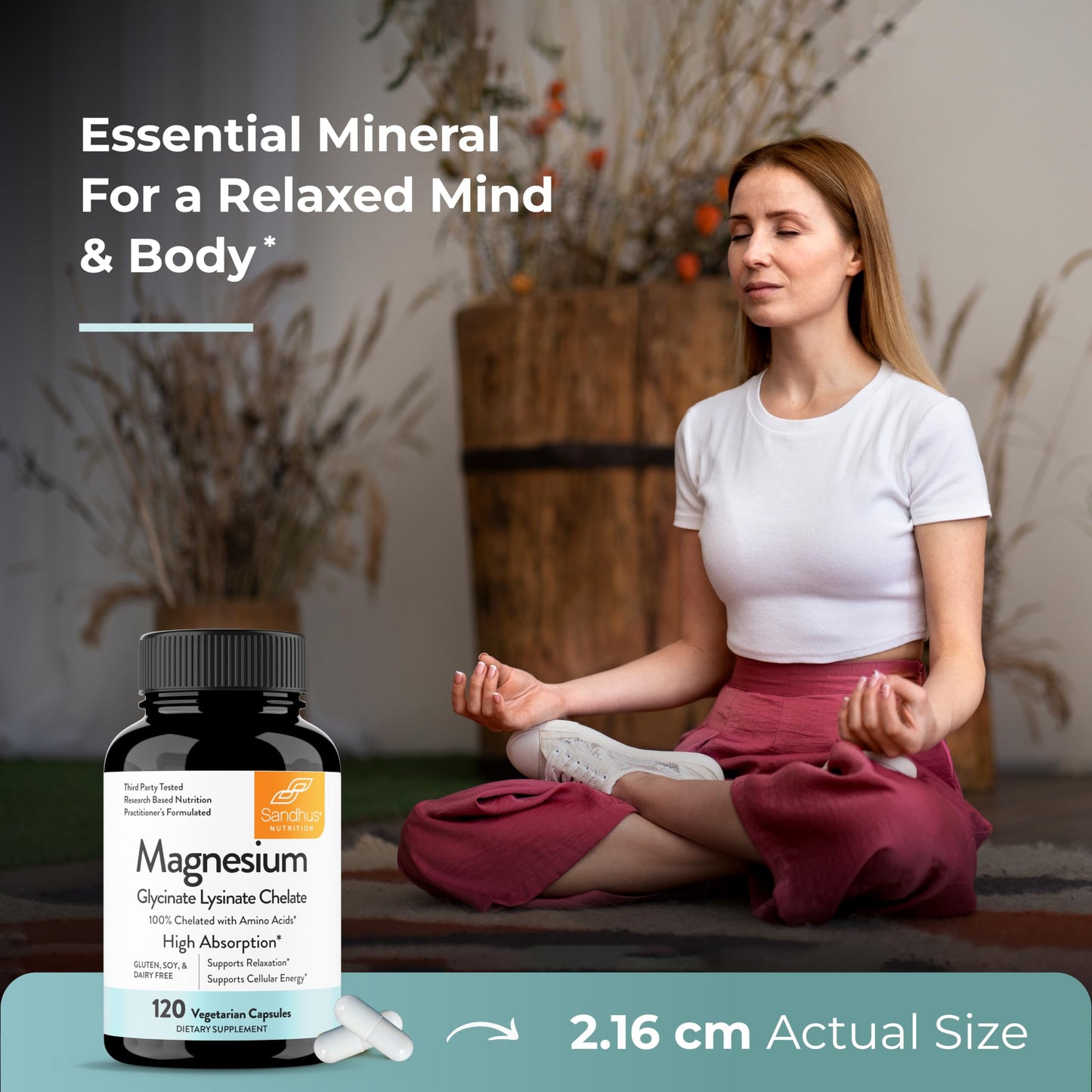 Sandhu's Magnesium Glycinate Lysinate | 120 Easy to Swallow Chelated Vegan Capsules | Magnesium Lysine Chelate Supplement for High Absorption | for Best Sleep, Leg Cramps, Relaxation Sandhu'sBuy Supplements Australia