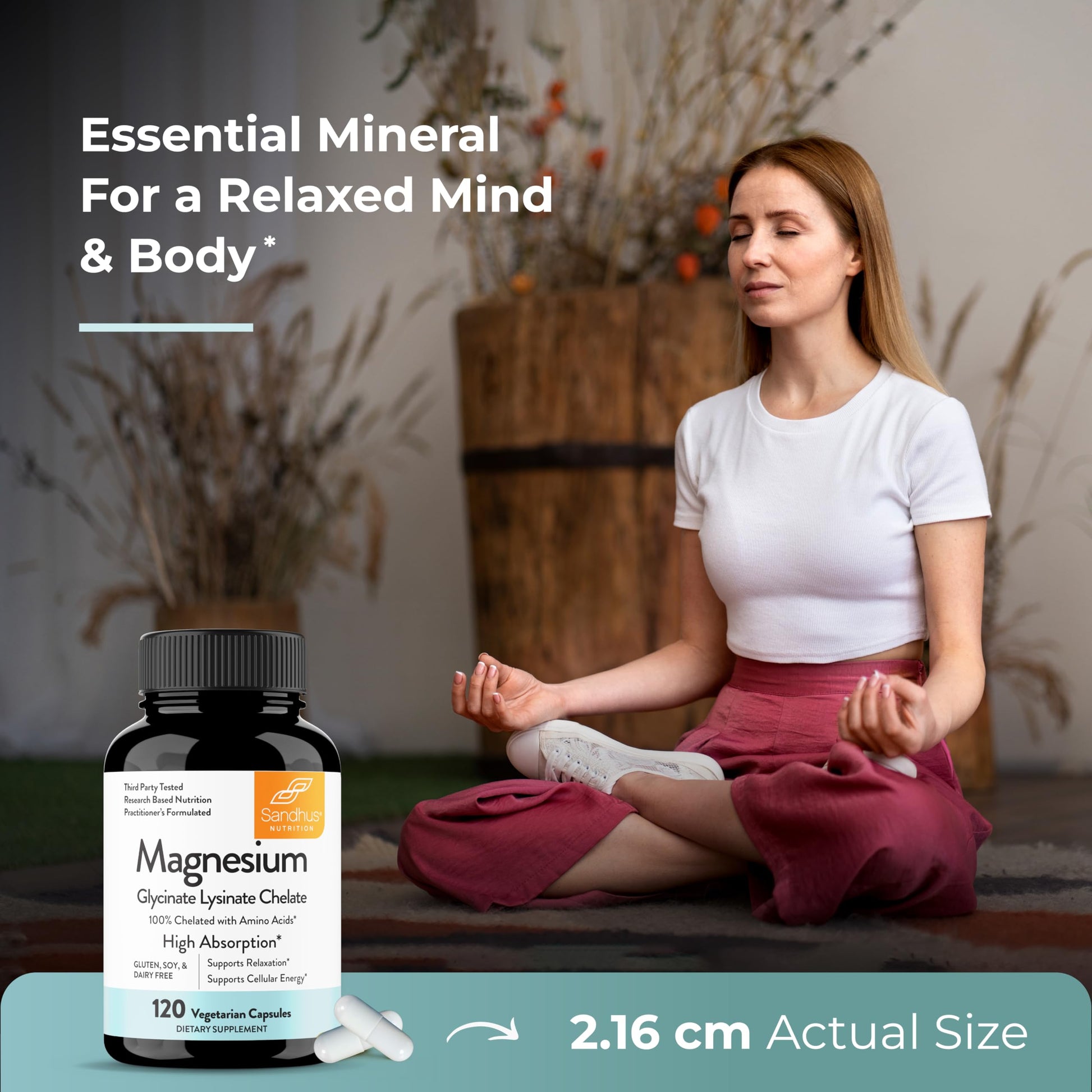 Sandhu's Magnesium Glycinate Lysinate | 120 Easy to Swallow Chelated Vegan Capsules | Magnesium Lysine Chelate Supplement for High Absorption | for Best Sleep, Leg Cramps, Relaxation Sandhu'sBuy Supplements Australia