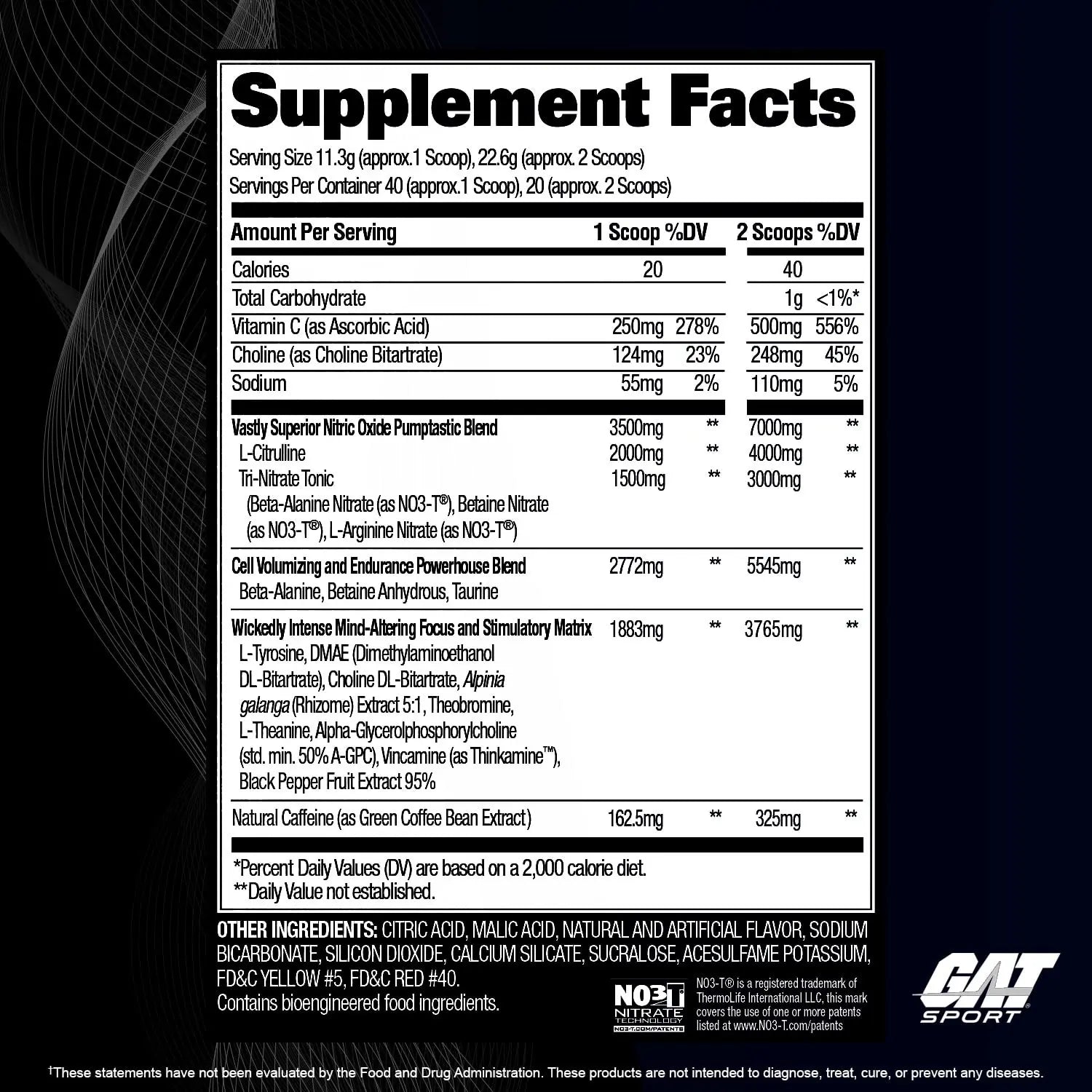 GAT SPORT Nitraflex Black Pre-Workout Powder, Extreme Pre-Training Formula for Men GAT SPORT