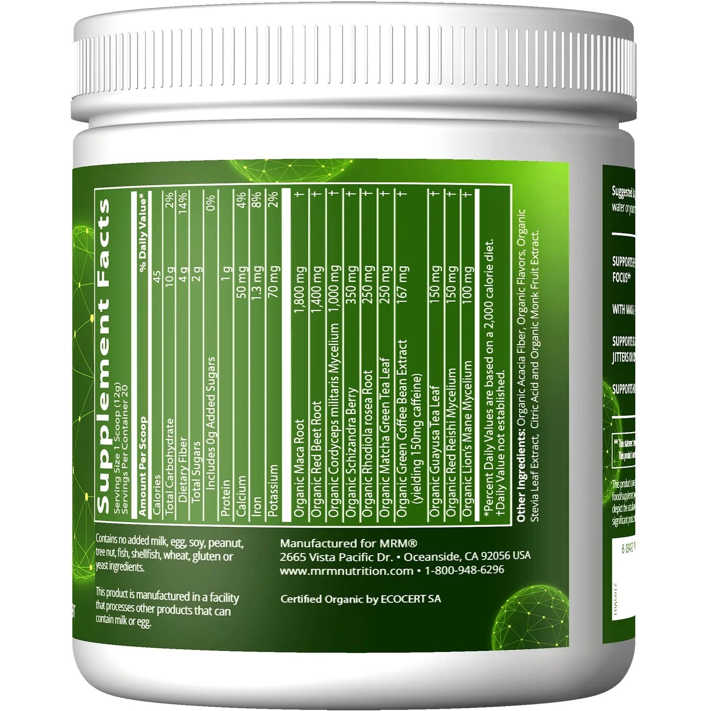MRM Nutrition Organic Pre-Workout Powder | Black Cherry Flavored | Superfoods MRM