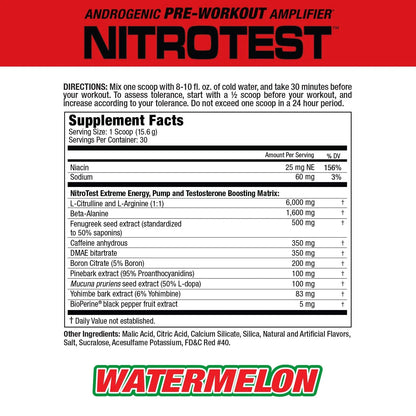 MuscleMeds Nitrotest Pre-Workout Supplement Drink, Boost Nitric Oxide, Testosterone MuscleMeds