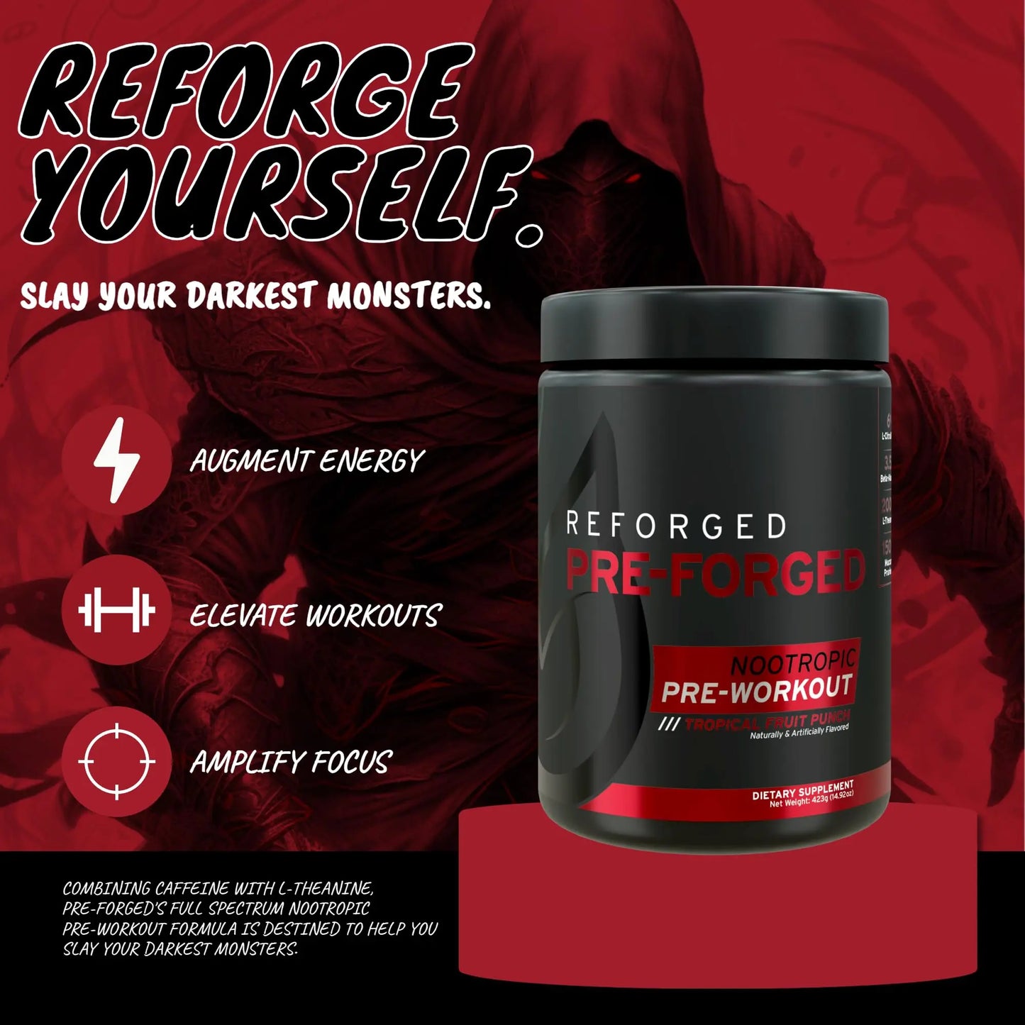Reforged Pre-Forged L Theanine Pre Workout Powder Drink | Nootropic Nitric Oxide Energy Reforged