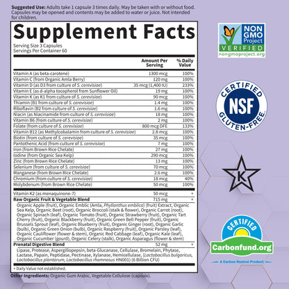 Prenatal Multivitamin for Women from Whole Foods with Biotin, Iron & Folate not Folic Acid Garden of Life